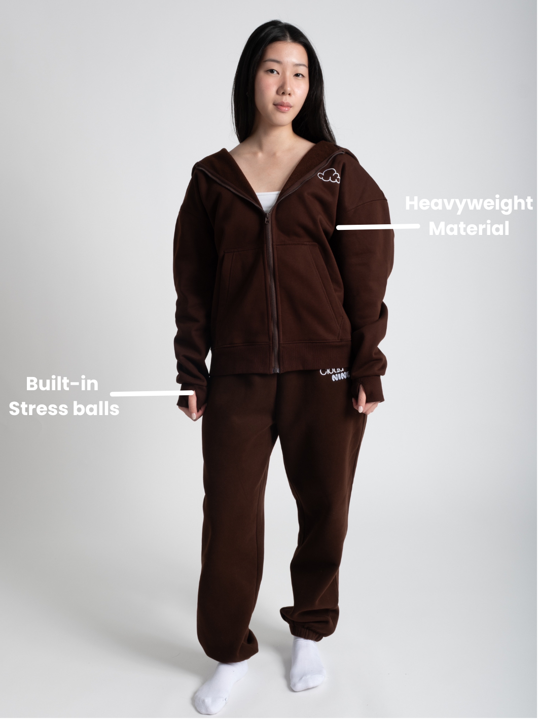Brown Zip Up Hoodie with Built-in Stress Balls