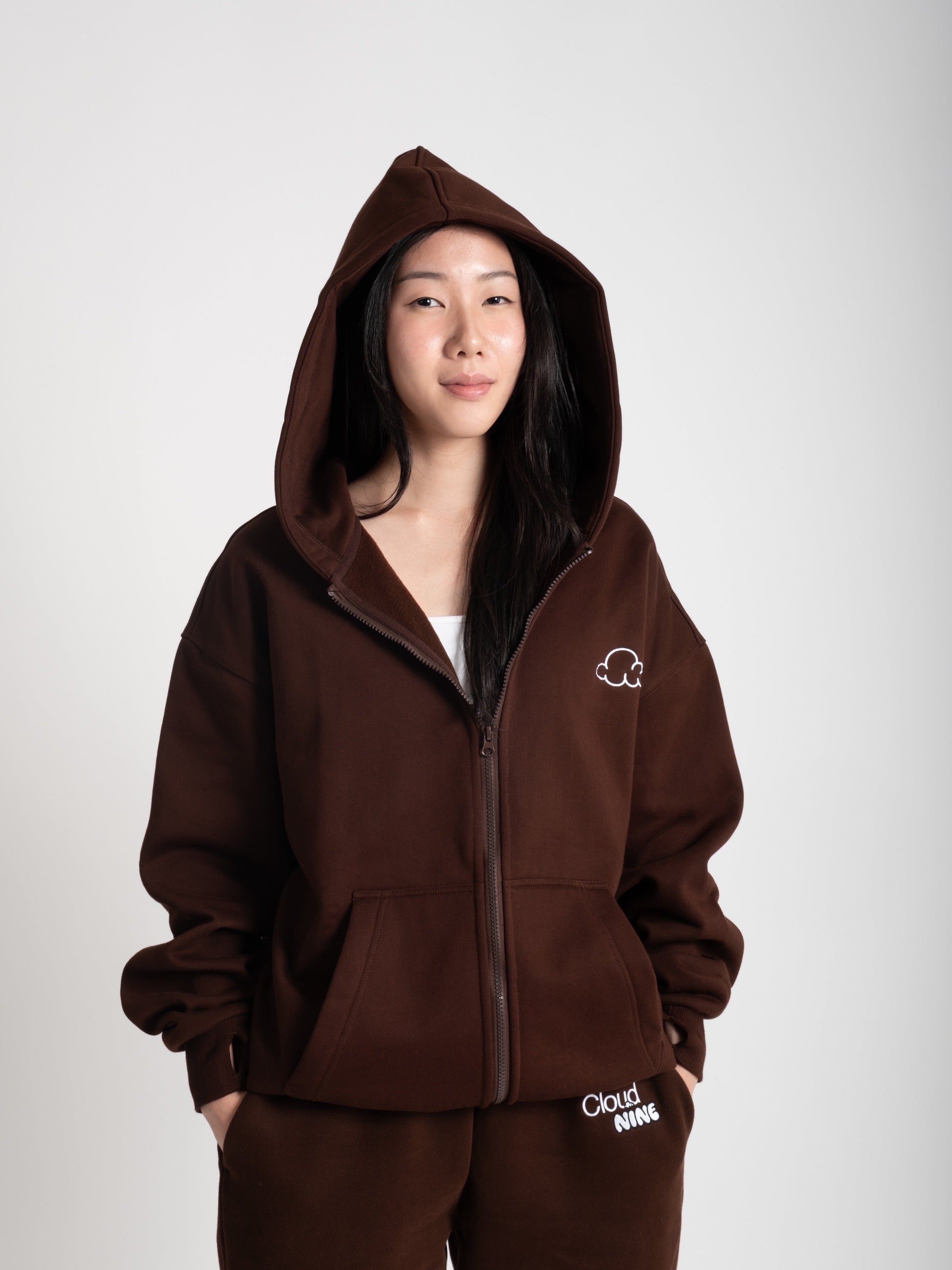 Cloud Zip-Up Anxiety Hoodie in Brown