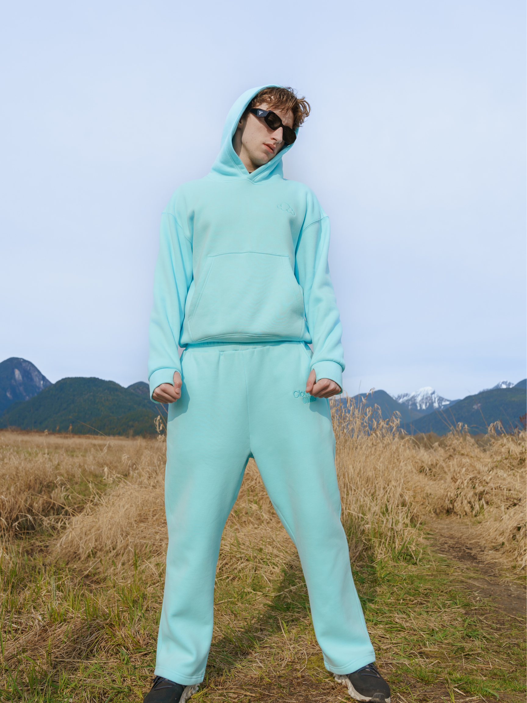 Pastel Cloud Hoodie and Sweatpants Comfy in Ice Blue