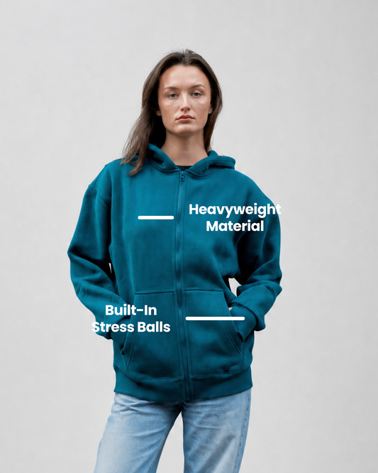 Grounding Zip-Up Hoodie in Teal – heavyweight stress ball labels