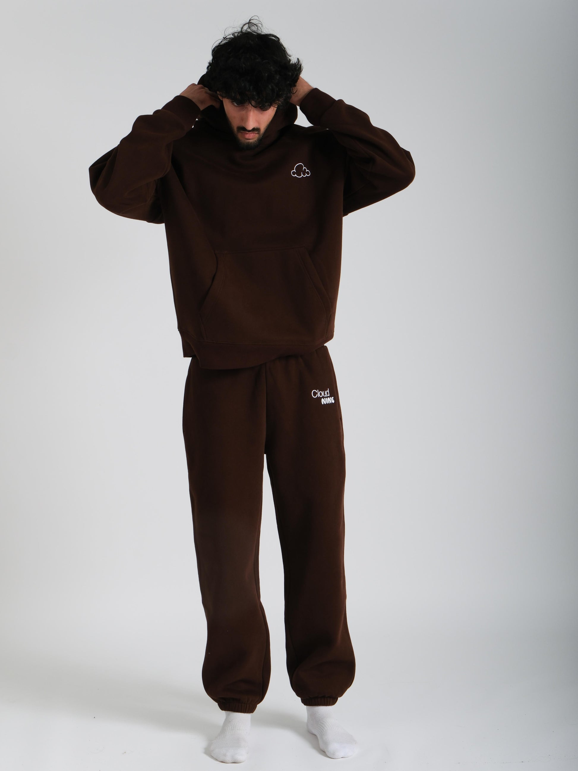 brown hoodies and sweatpants