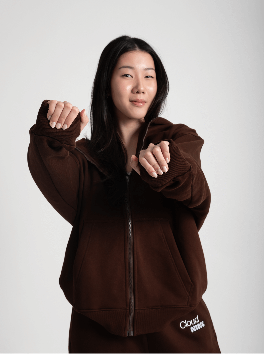 Women's brown zip up hoodie hotsell