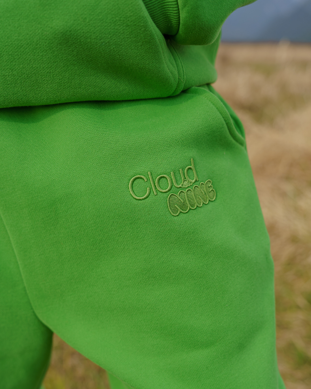 Pastel Cloud Sweatpants Matcha Green Closeup
