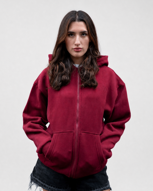 Grounding Zip-Up Hoodie in Burgundy – front model