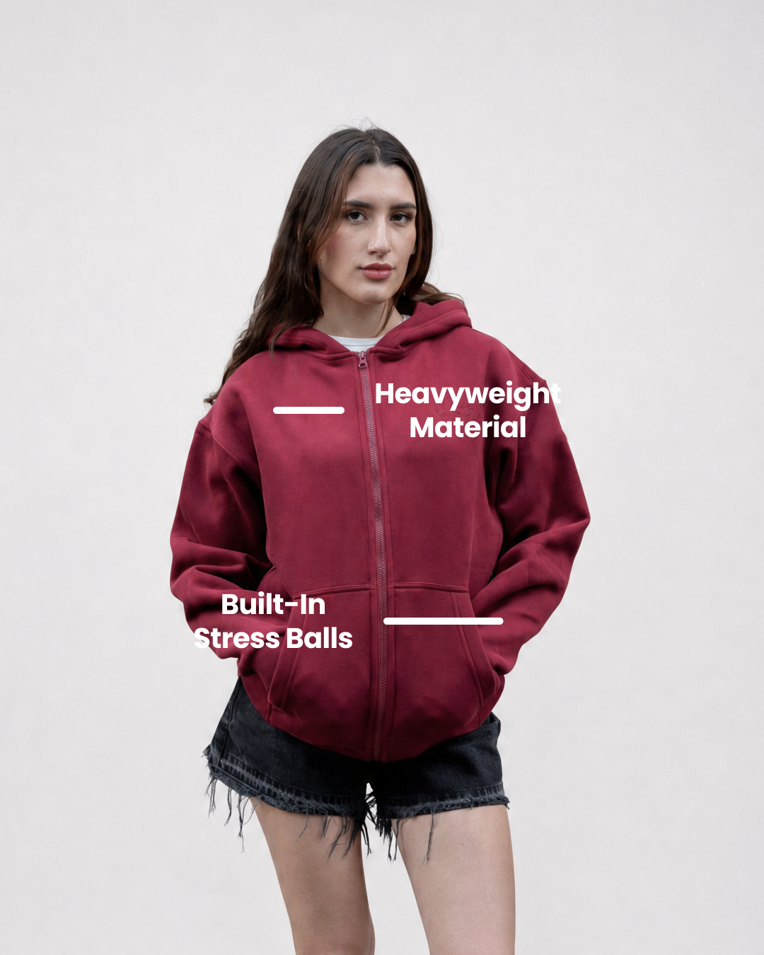 Grounding Zip-Up Hoodie in Burgundy – heavyweight stress ball labels