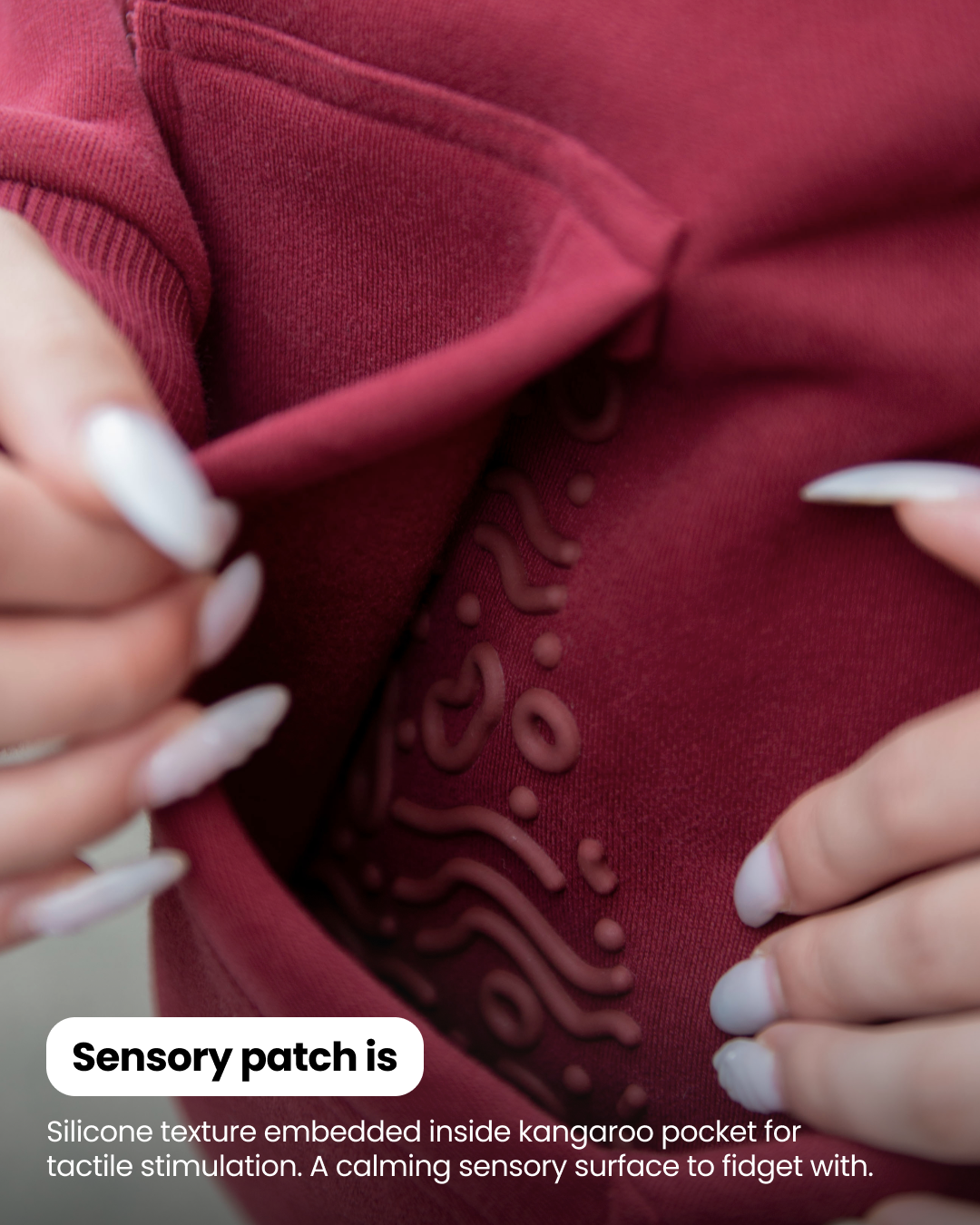 Grounding Zip-Up Hoodie in Burgundy – sensory patch
