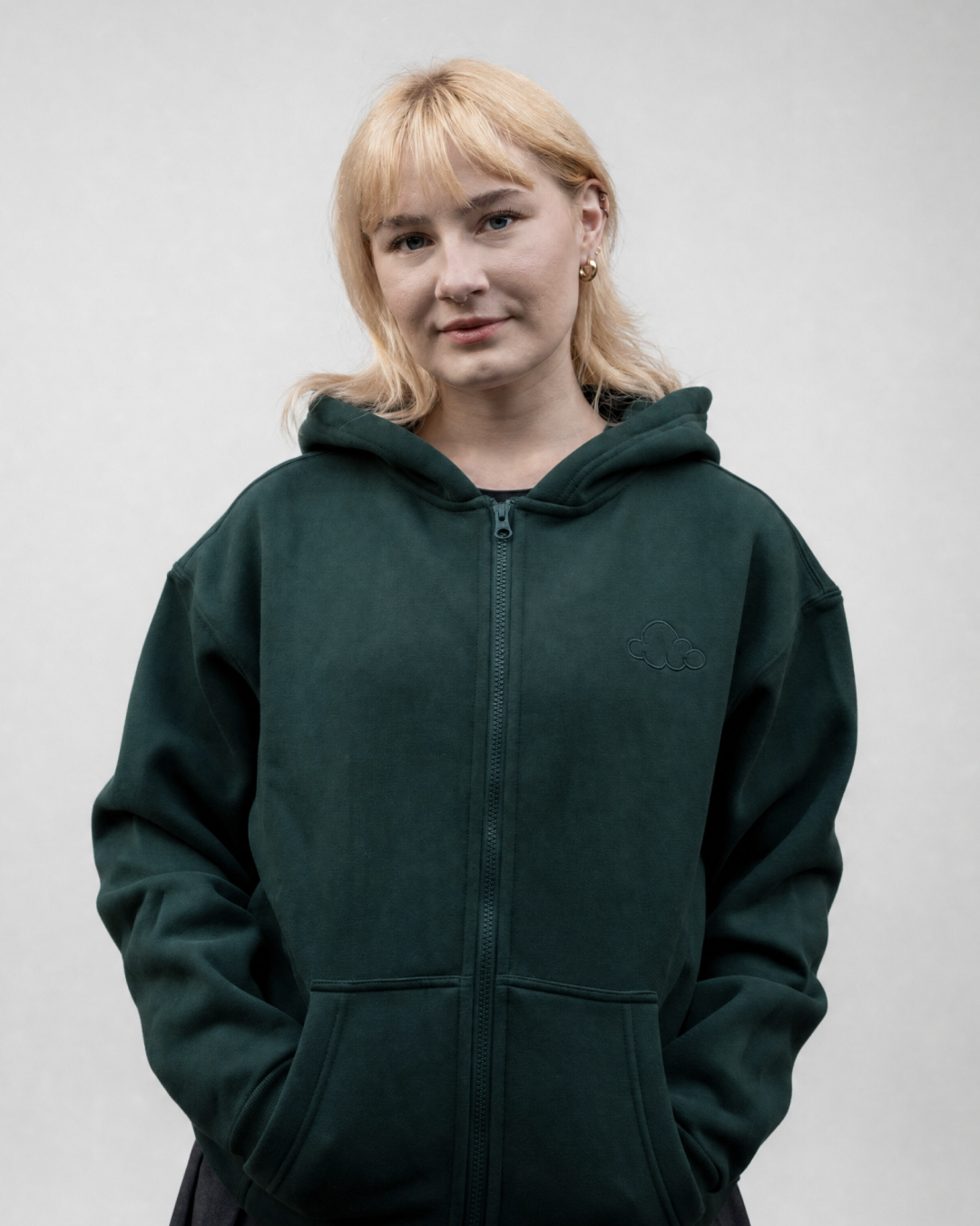 Grounding Zip-Up Hoodie in Forest Green – front model