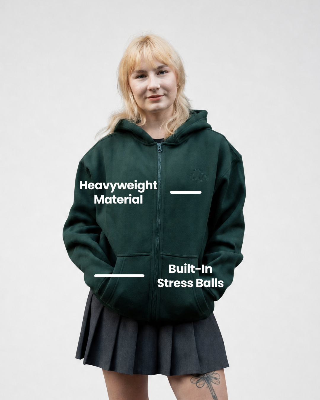 Grounding Zip-Up Hoodie in Forest Green – heavyweight stress ball labels