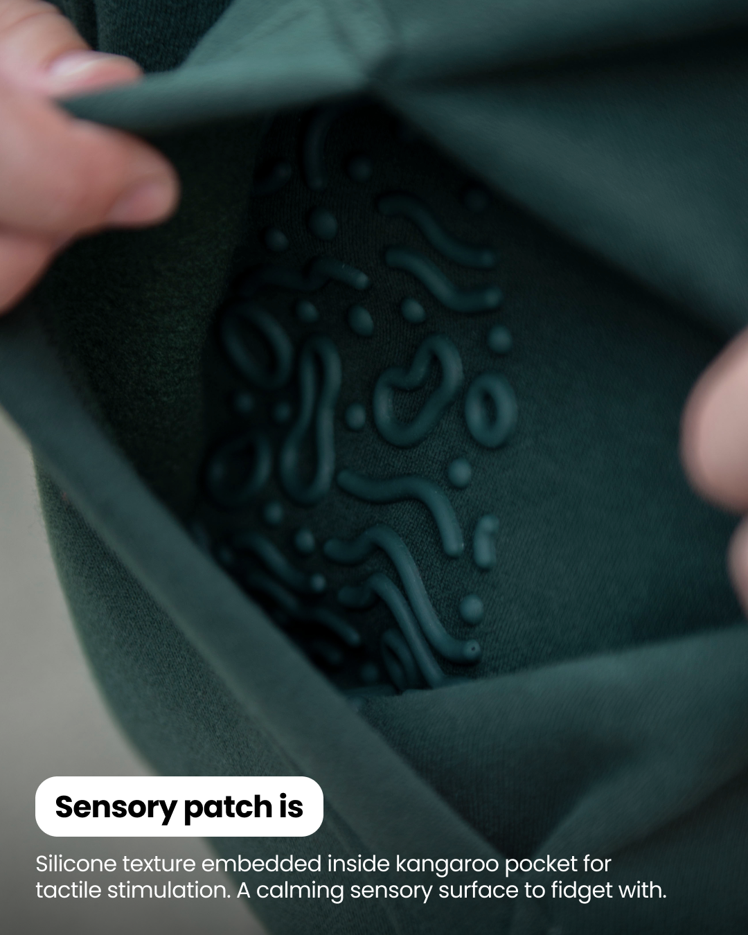 Grounding Zip-Up Hoodie in Forest Green – sensory patch