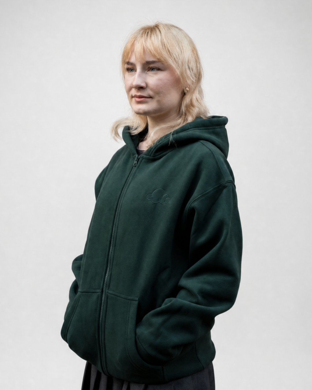 Grounding Zip-Up Hoodie in Forest Green – side model