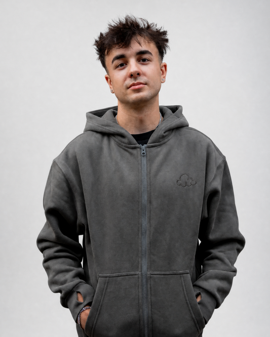Grounding Zip-Up Hoodie in Moon Grey – front model
