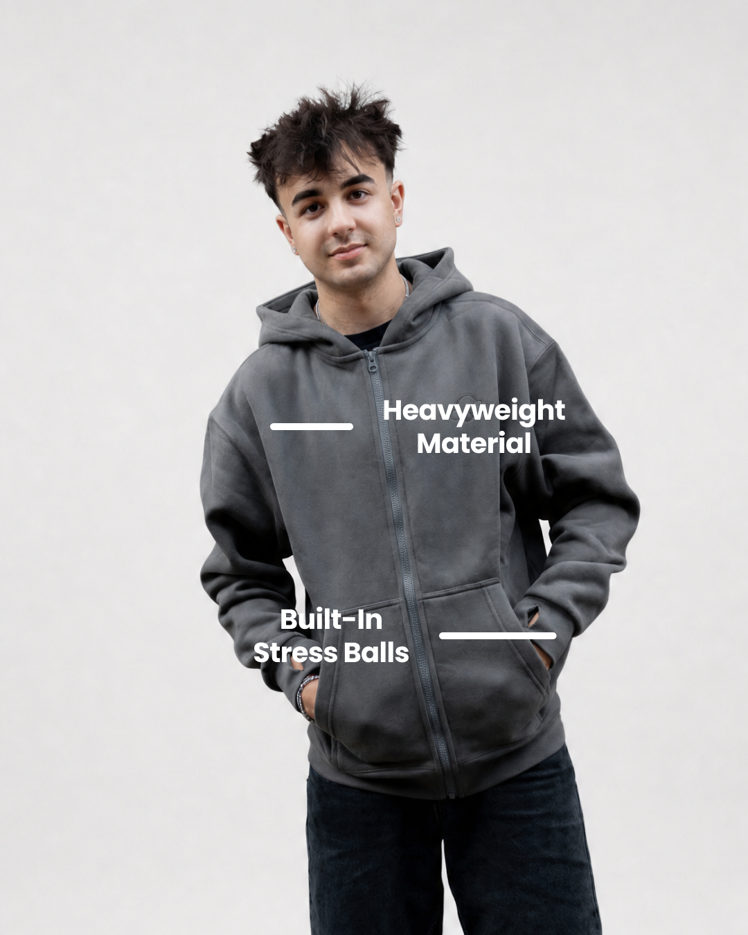Grounding Zip-Up Hoodie in Moon Grey – heavyweight stress ball labels
