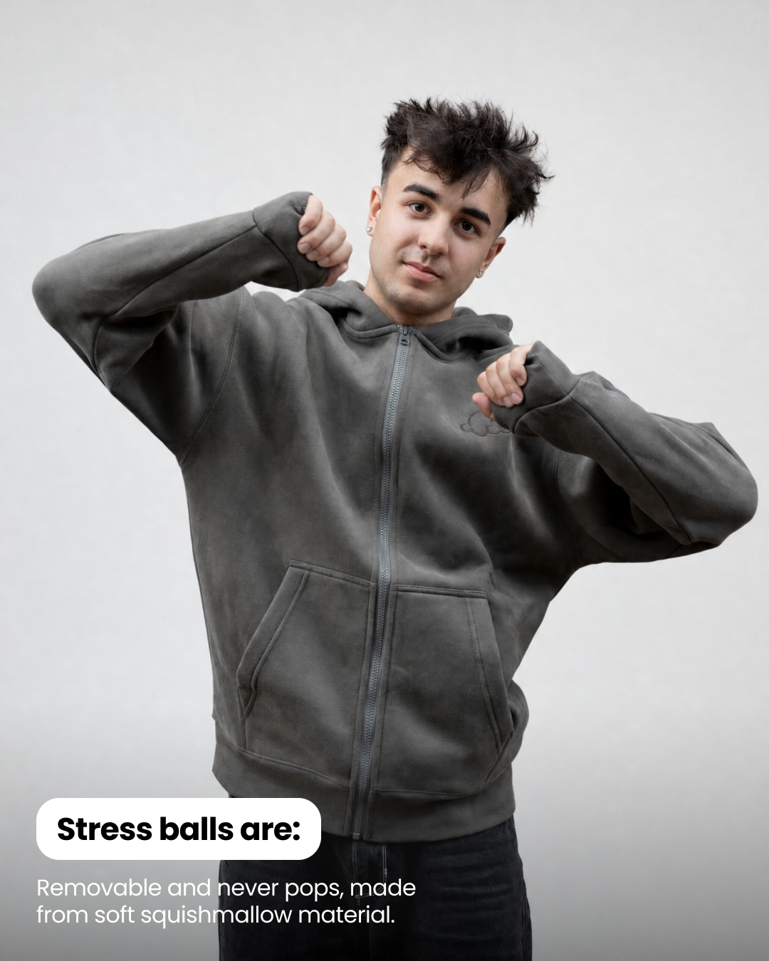 Grounding Zip-Up Hoodie in Moon Grey – stress balls