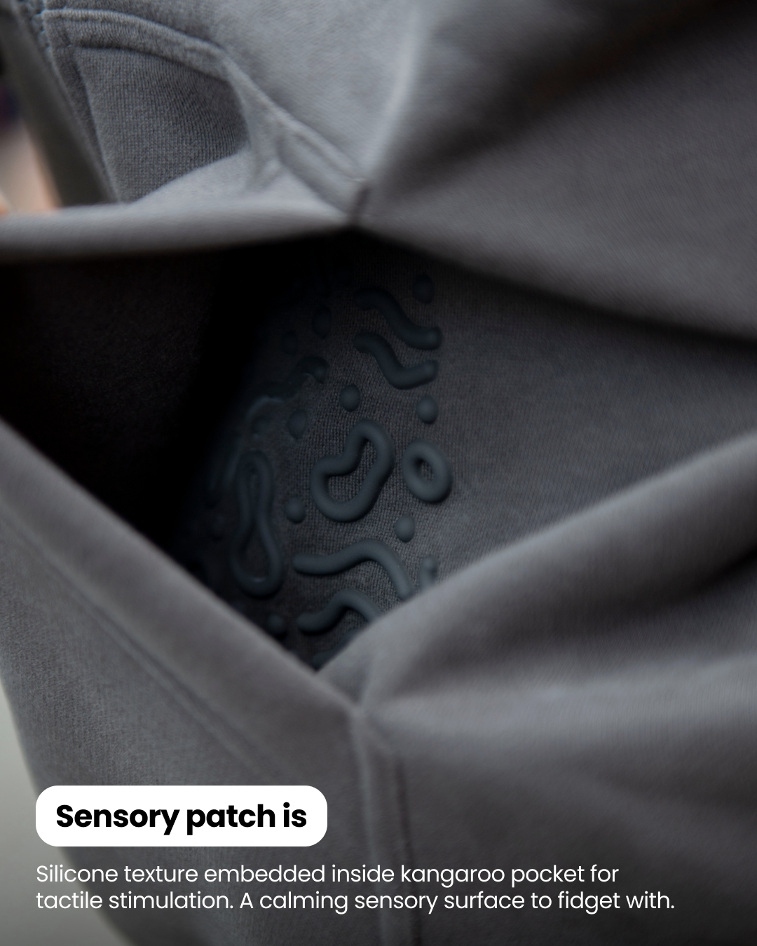 Grounding Zip-Up Hoodie in Moon Grey – sensory patch