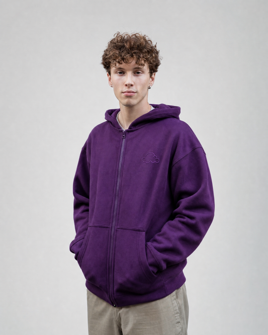 Grounding Zip-Up Hoodie in Plum – front model