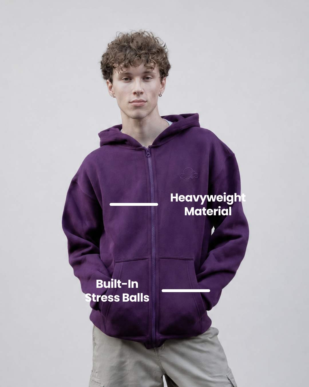 Grounding Zip-Up Hoodie in Plum – heavyweight stress ball labels
