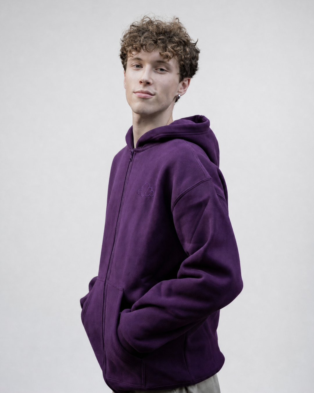 Grounding Zip-Up Hoodie in Plum – side model
