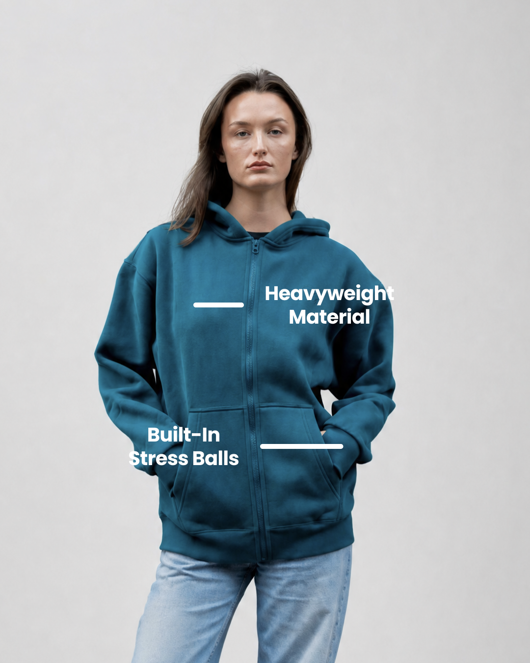 Grounding Zip-Up Hoodie in Teal – heavyweight stress ball labels
