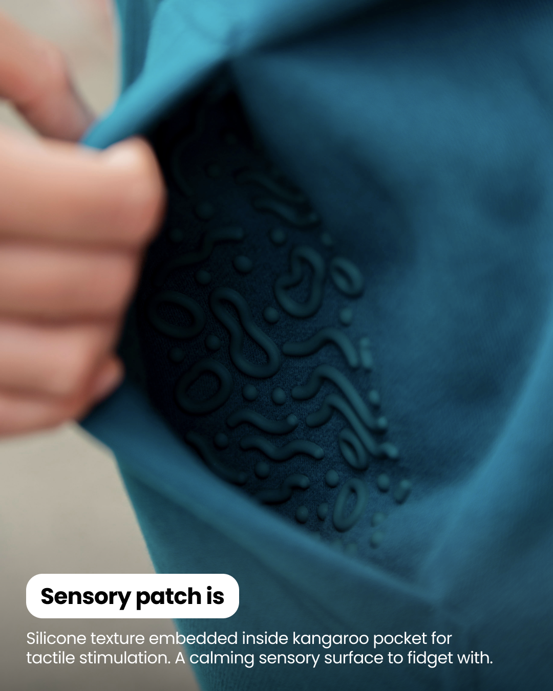 Grounding Zip-Up Hoodie in Teal – sensory patch