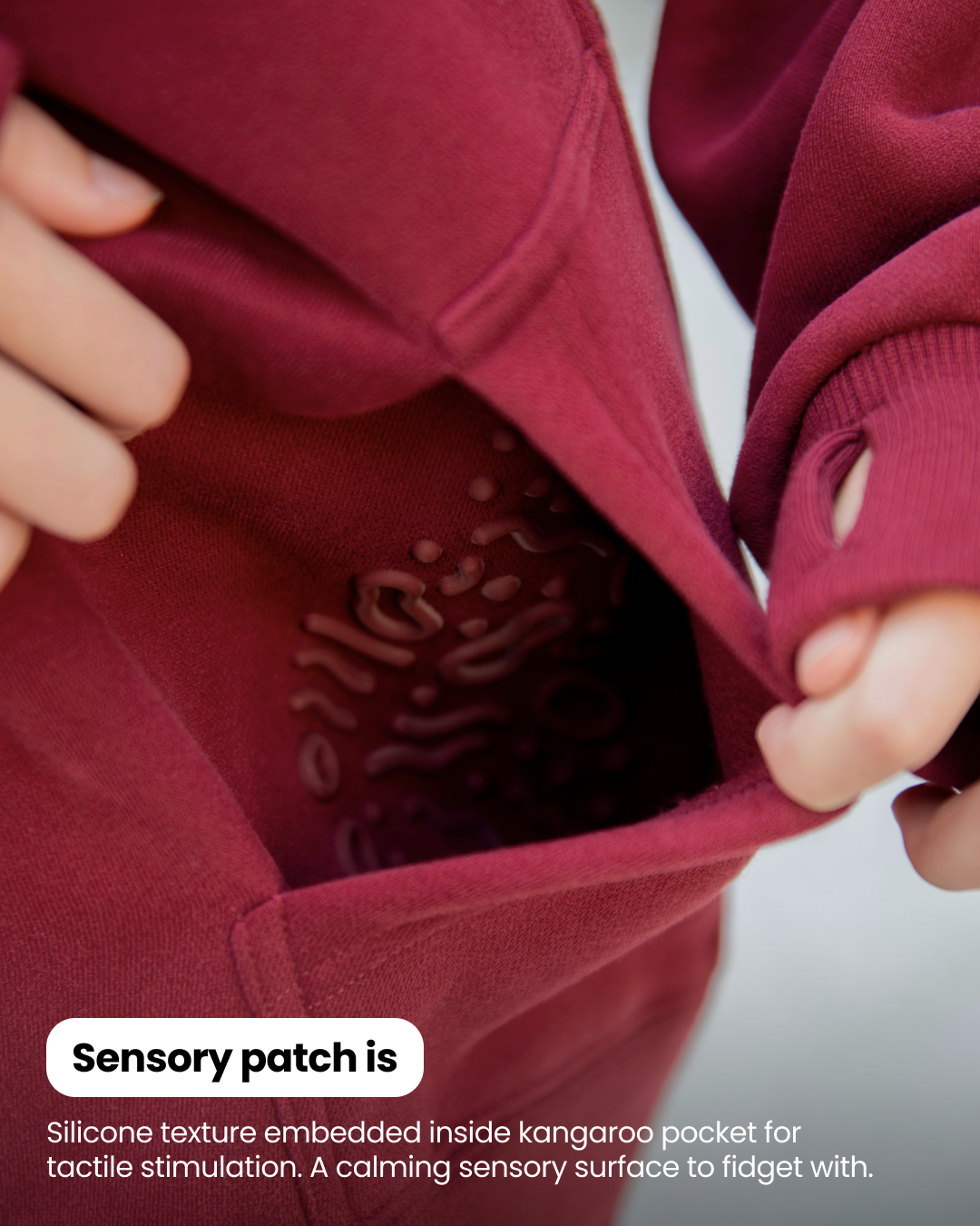Grounding Kids Zip-Up Hoodie in Burgundy – sensory patch