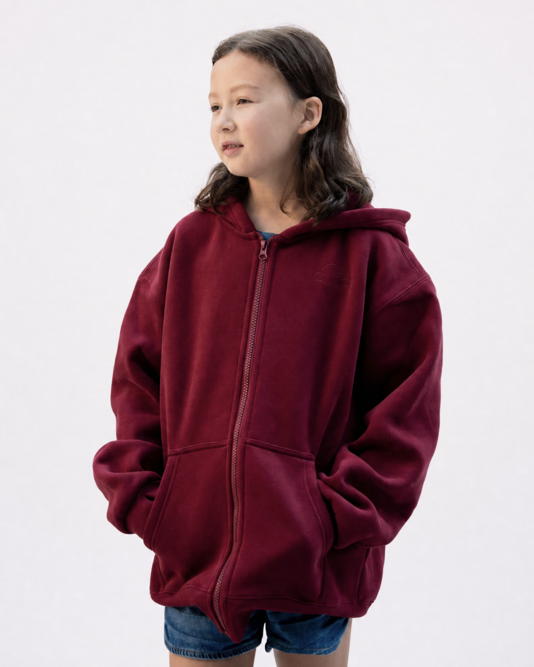 Grounding Kids Zip-Up Hoodie in Burgundy – side model