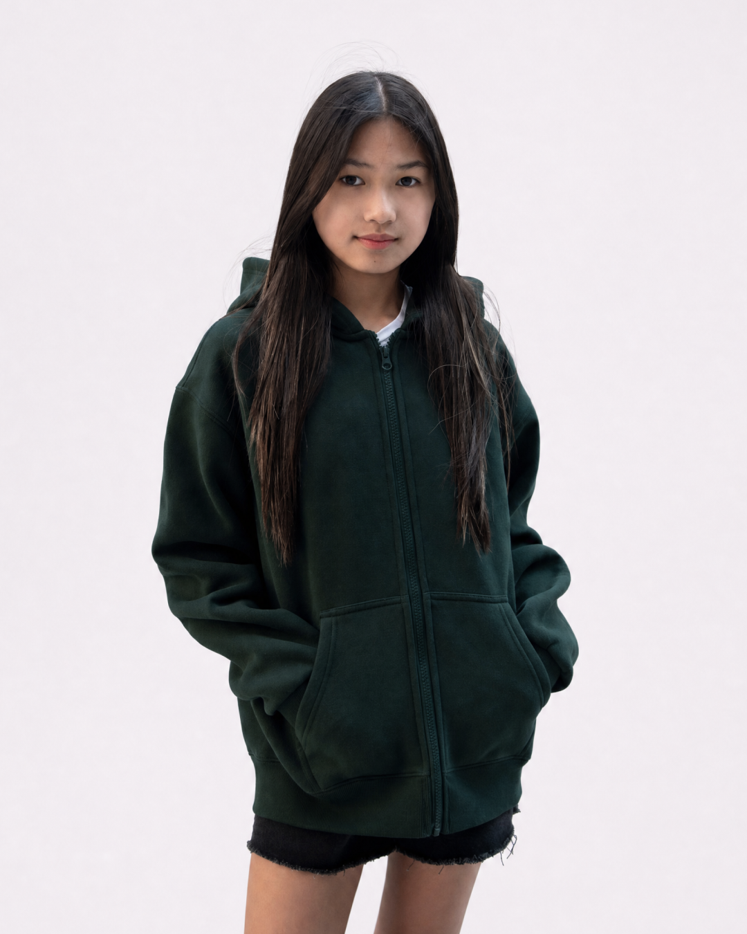 Grounding Kids Zip-Up Hoodie in Forest Green – front model