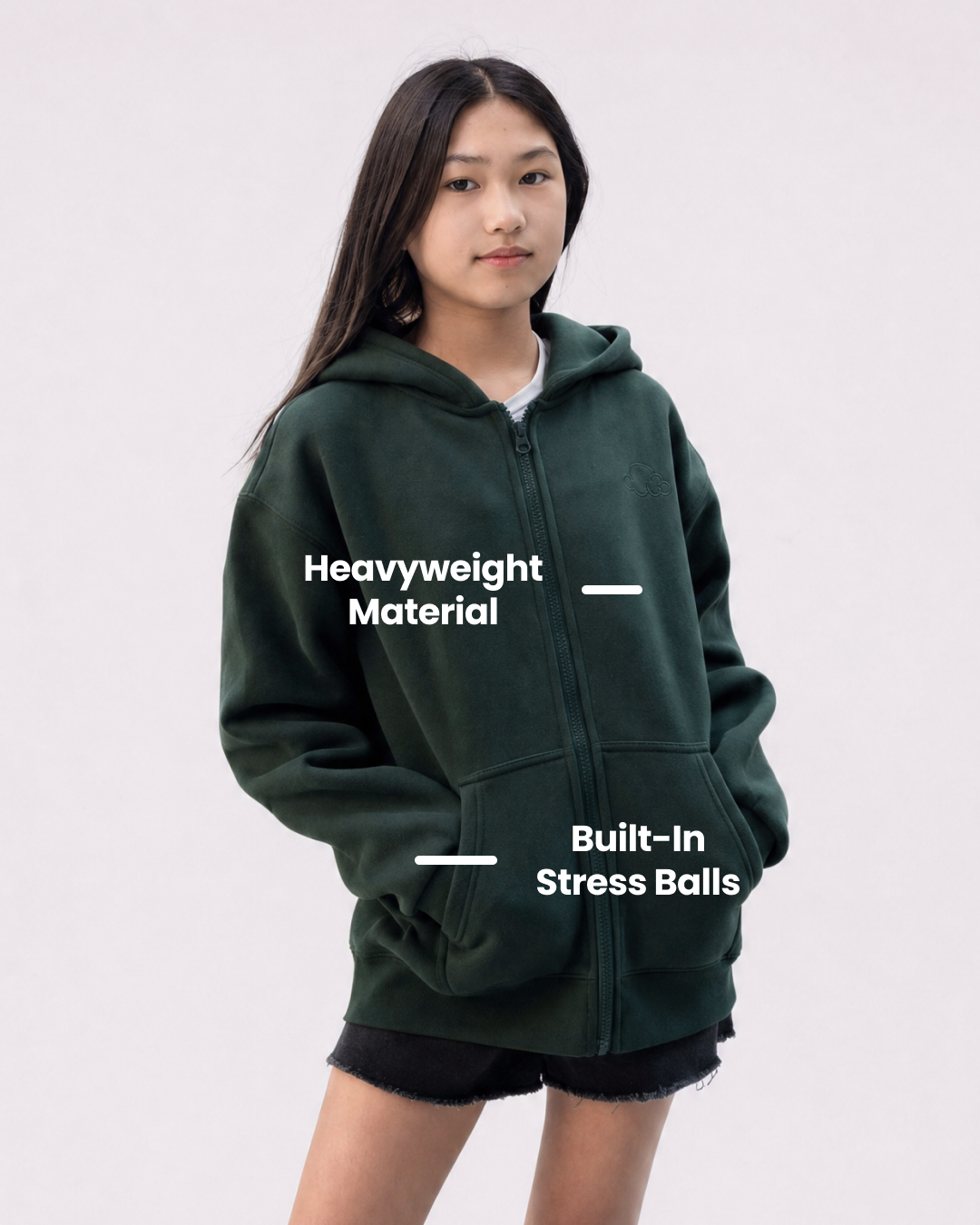 Grounding Kids Zip-Up Hoodie in Forest Green – heavyweight stress ball labels
