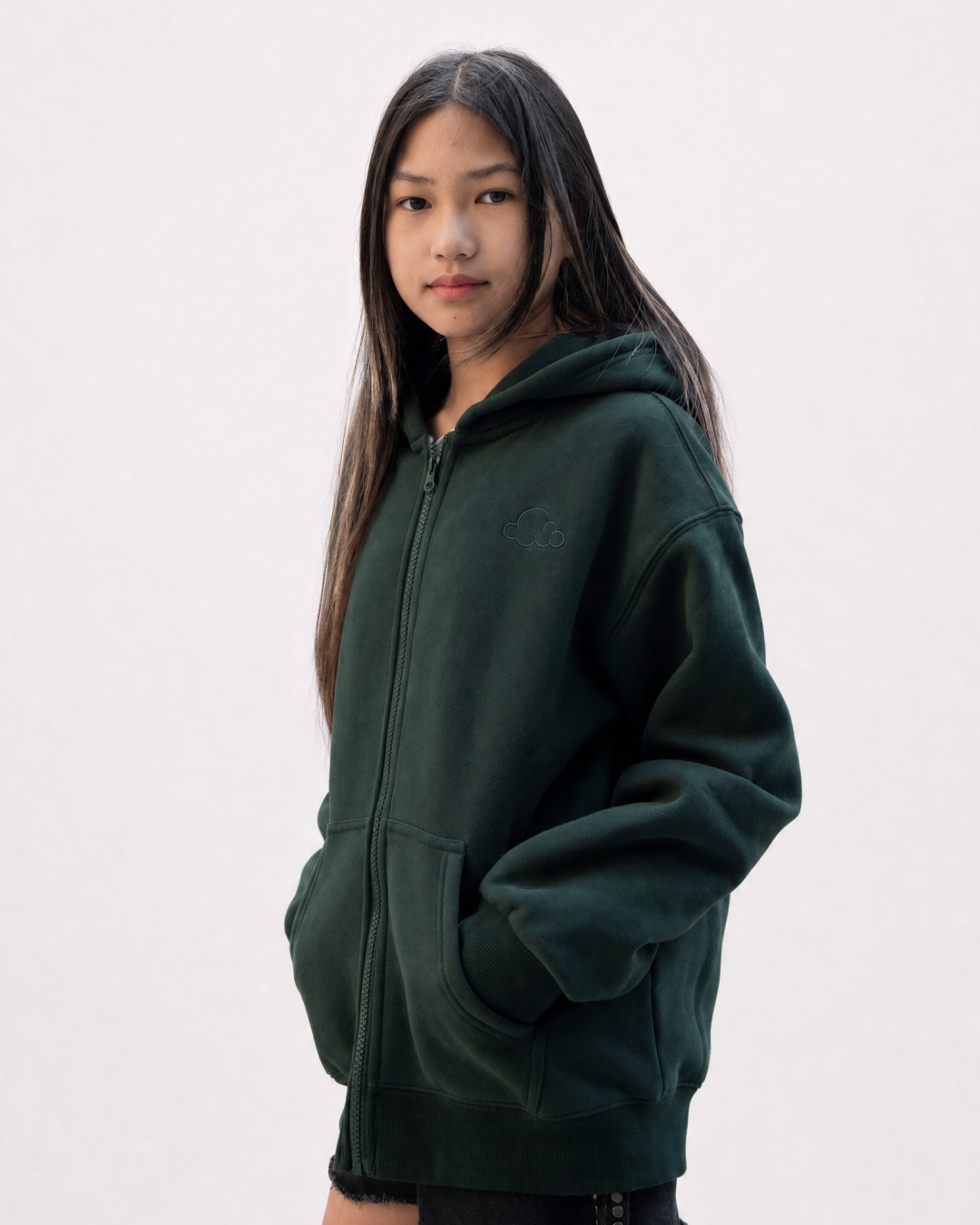 Grounding Kids Zip-Up Hoodie in Forest Green – side model