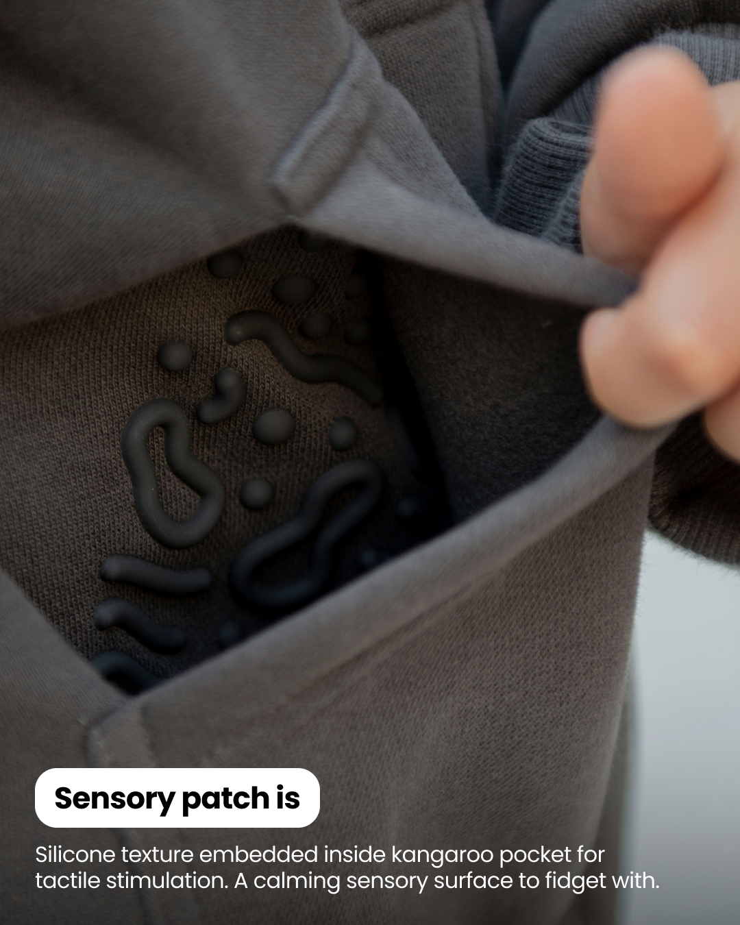 Grounding Kids Zip-Up Hoodie in Moon Grey – sensory patch