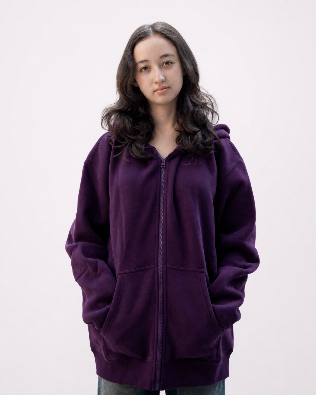 Grounding Kids Zip-Up Hoodie in Plum – front model