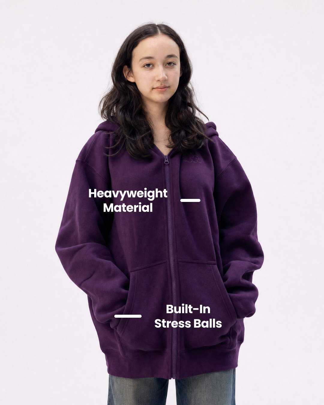 Grounding Kids Zip-Up Hoodie in Plum – heavyweight stress ball labels