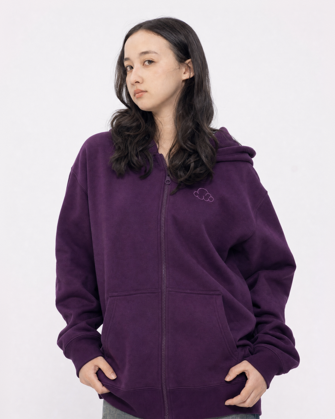 Grounding Kids Zip-Up Hoodie in Plum – side model