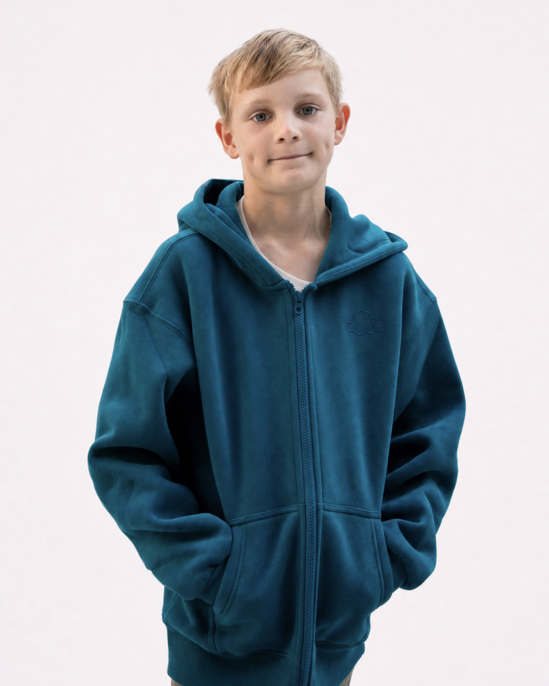 Grounding Kids Zip-Up Hoodie in Teal – front model