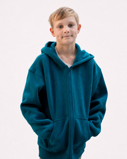 Grounding Kids Zip-Up Hoodie in Teal – front model