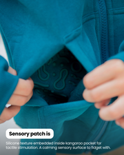 Close-up of the textured sensory patch inside the Grounding Kids Zip-Up Hoodie pocket.