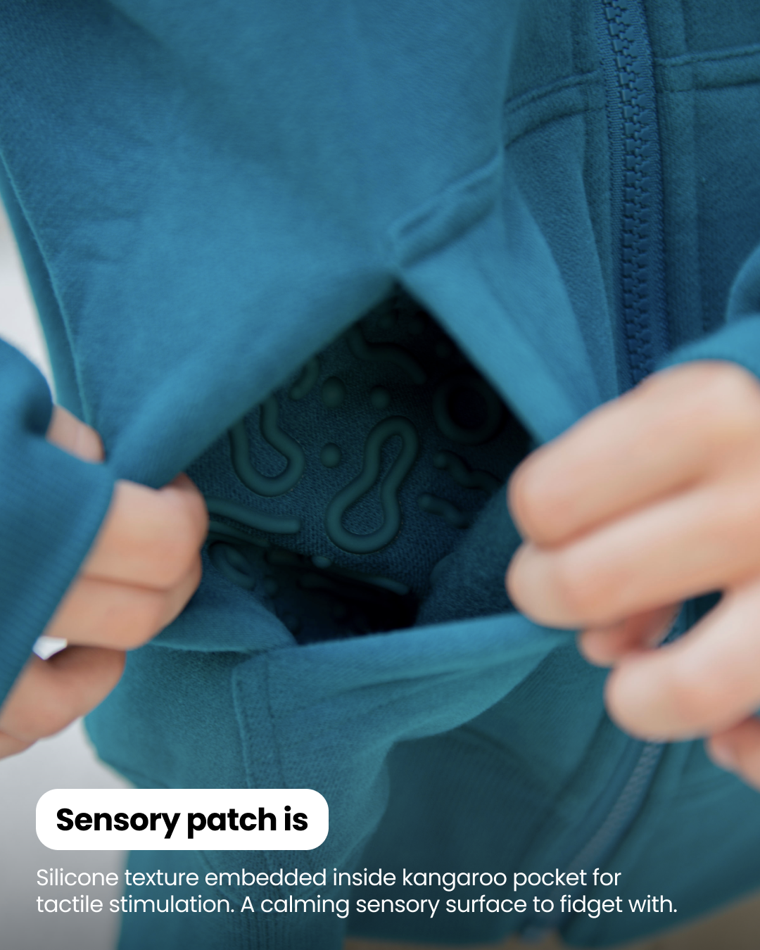 Grounding Kids Zip-Up Hoodie in Teal – sensory patch