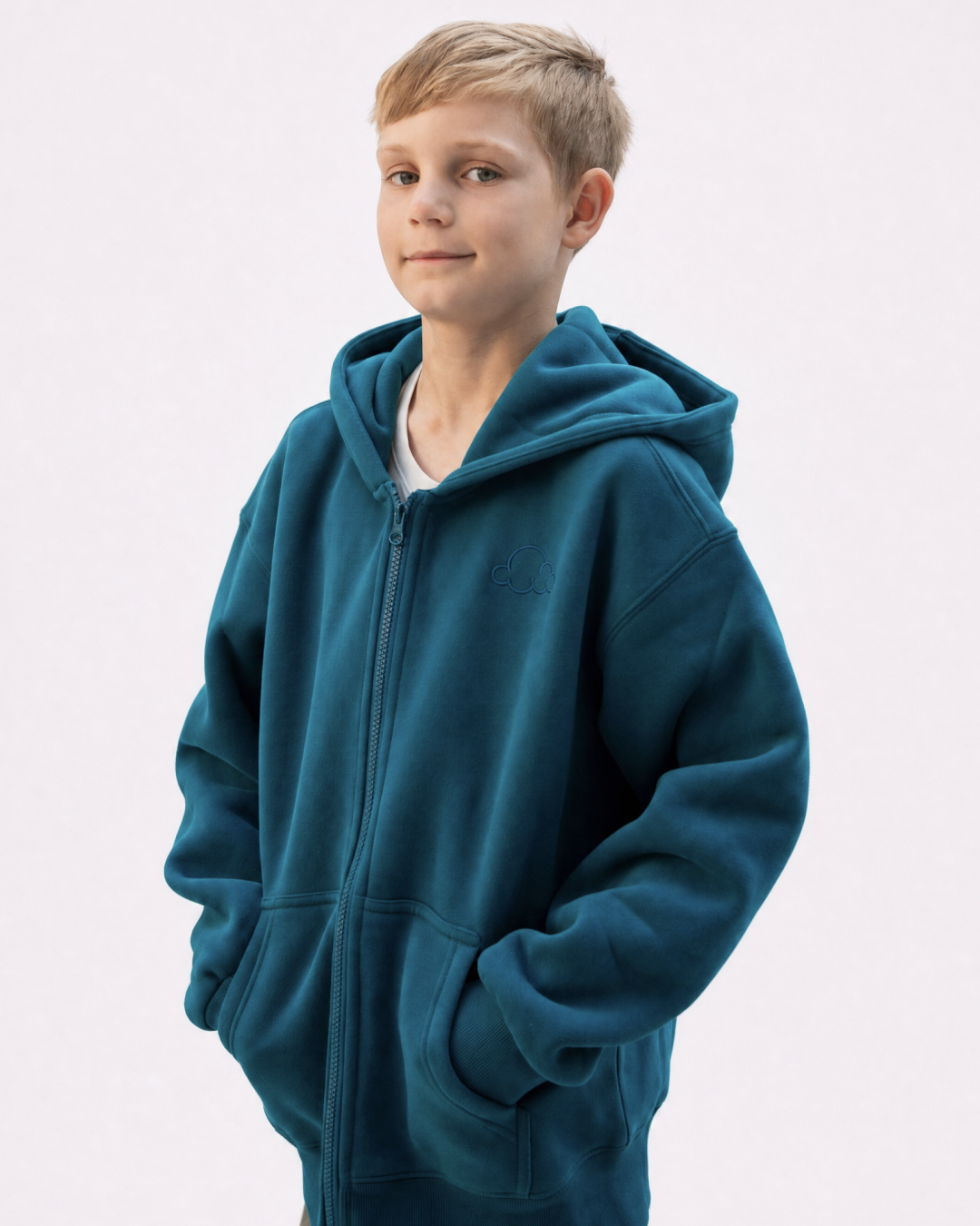 Grounding Kids Zip-Up Hoodie in Teal – side model