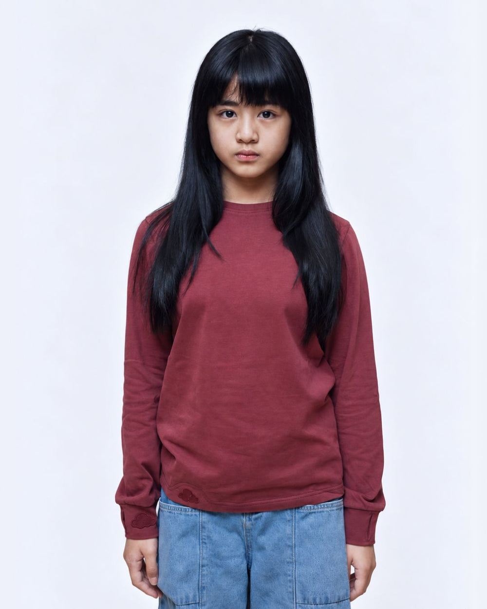 Oxblood Red sensory kids long sleeve tee front