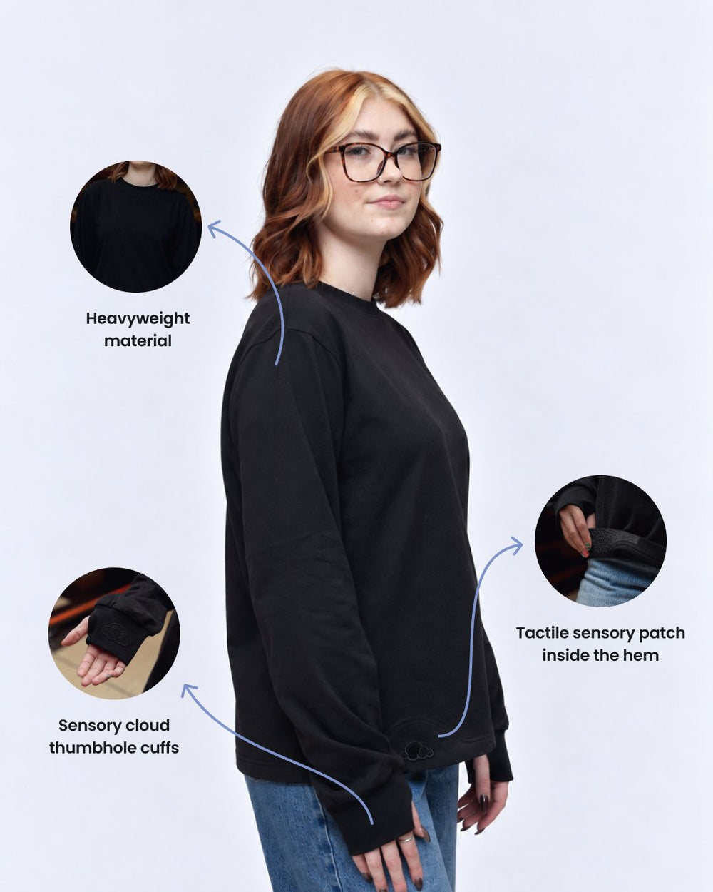 Black sensory long sleeve tee fabric detail