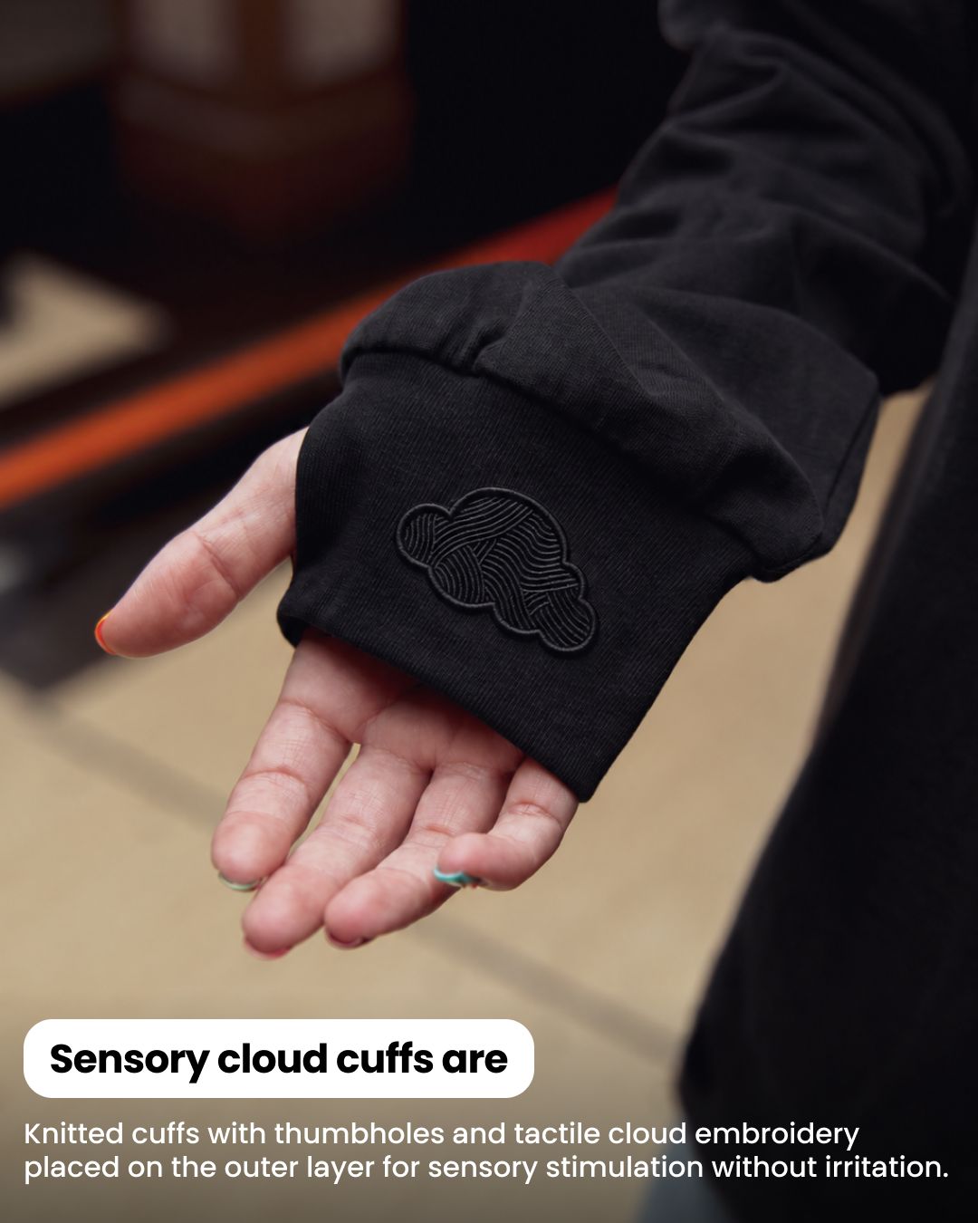 Black sensory long sleeve tee sensory patch