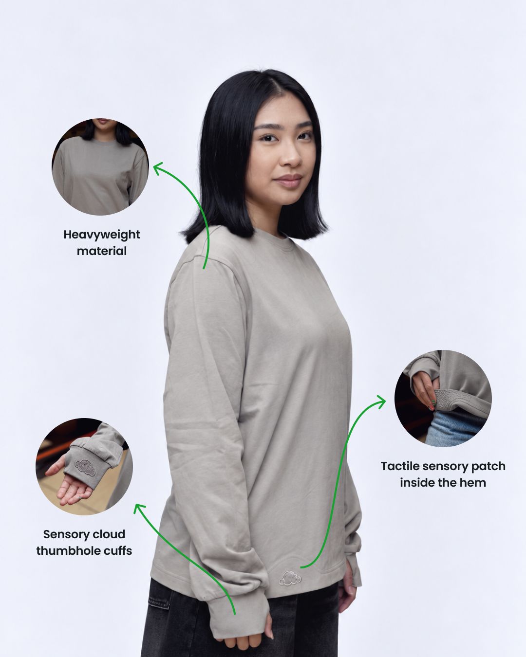 Crushed Rock sensory long sleeve tee fabric detail