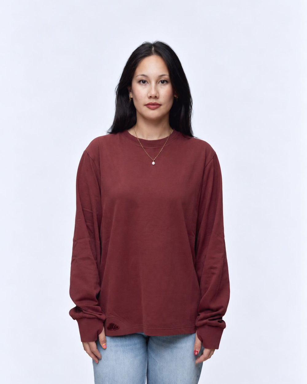 Oxblood Red sensory long sleeve tee front