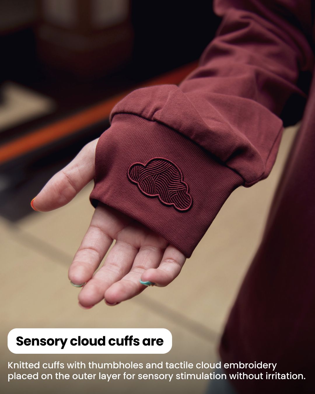 Oxblood Red sensory long sleeve tee sensory patch