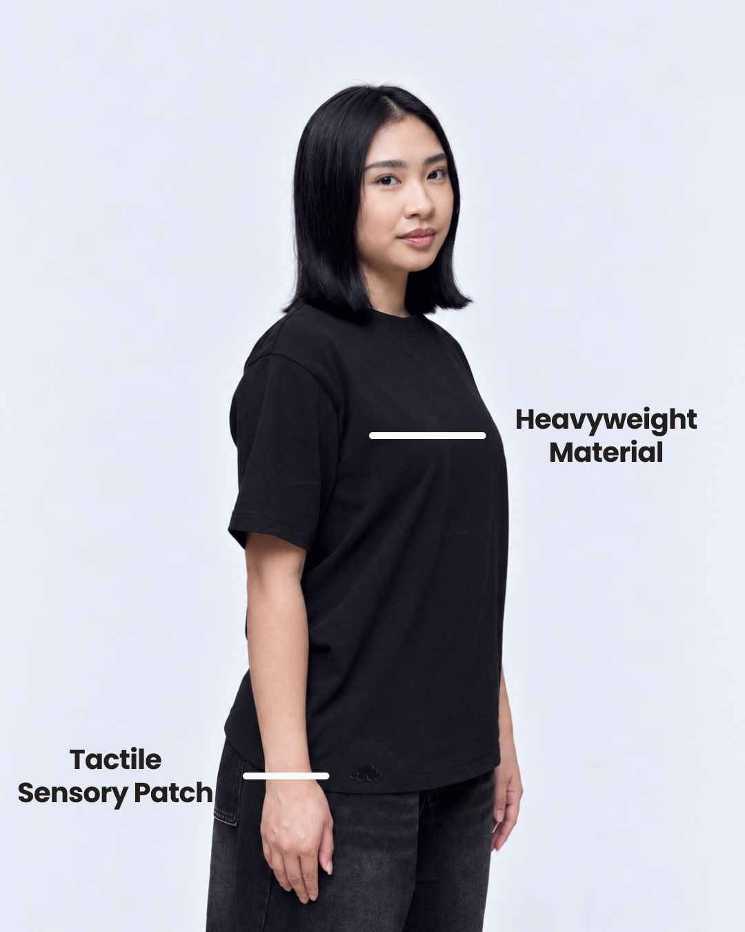 Black sensory t-shirt fabric detail