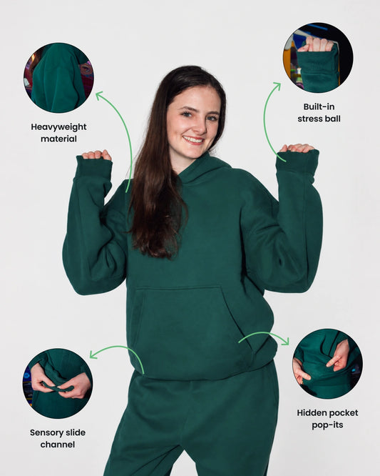 Soothe adult hoodie in Sea Green - Sensory features overview