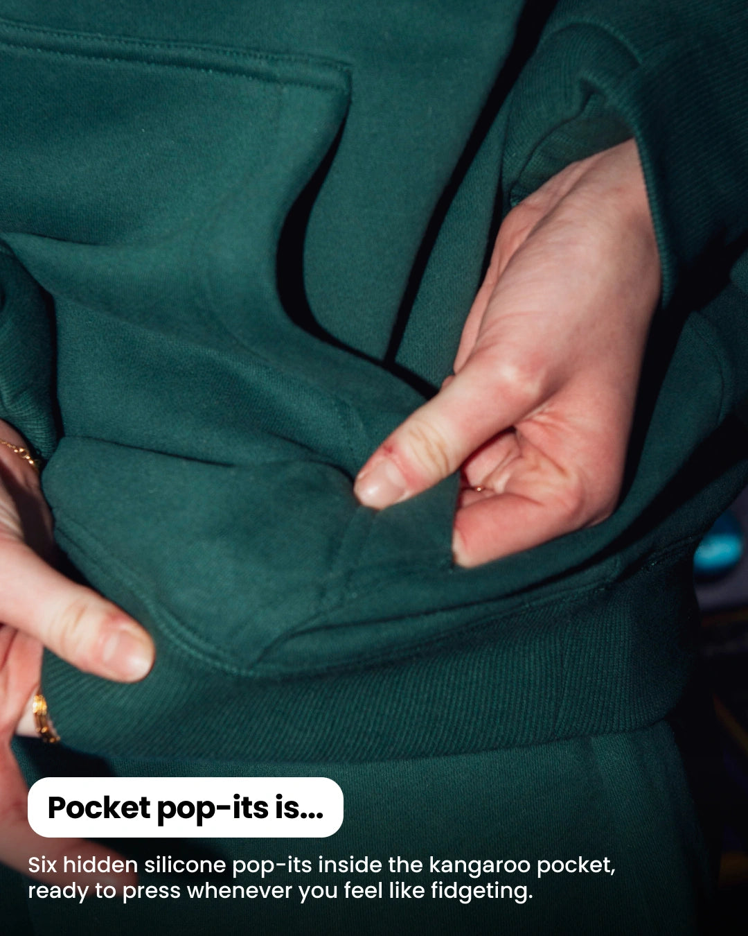 Soothe adult hoodie in Sea Green - Pocket pop-its