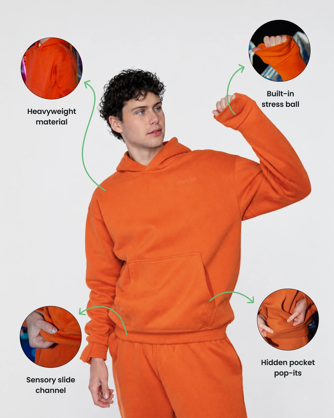 Soothe adult hoodie in Caramel - Sensory features overview