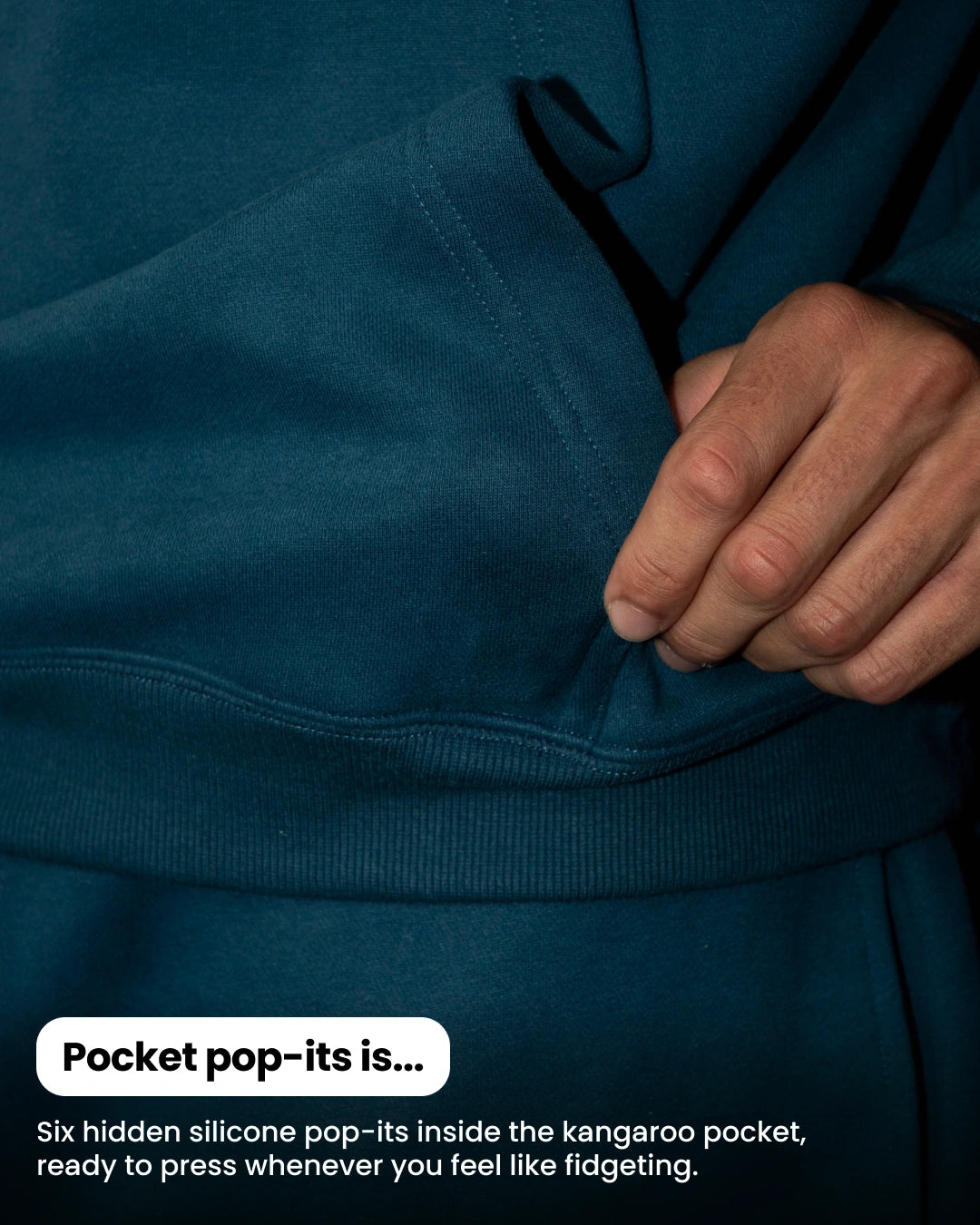 Soothe adult hoodie in Denim Blue - Pocket pop-its