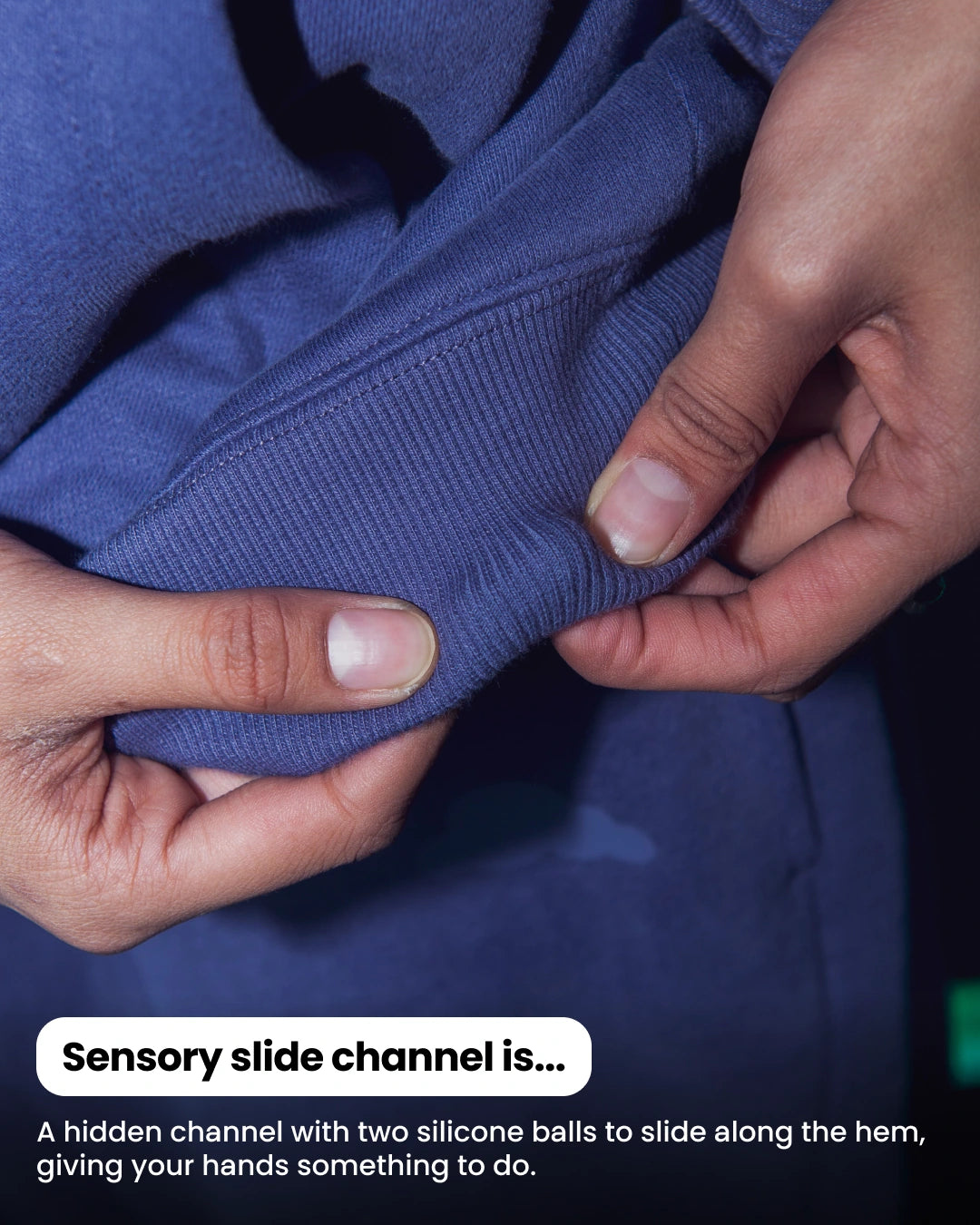 Soothe adult hoodie in Moonlit Purple - Maze Sensory Channel at the front hem