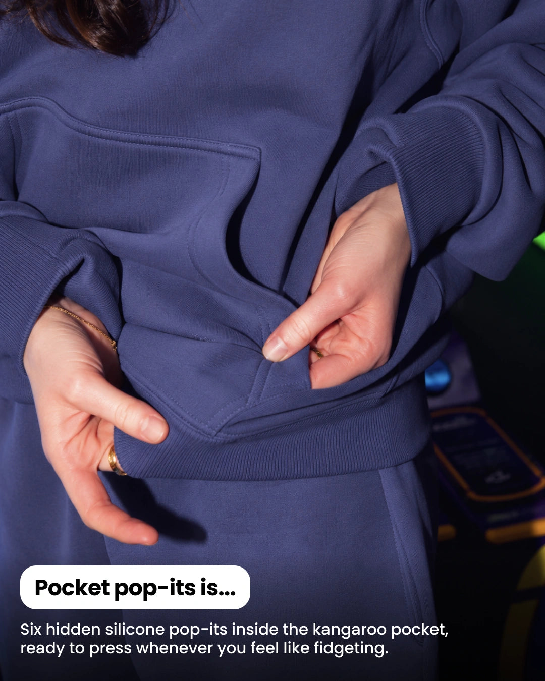Soothe adult hoodie in Moonlit Purple - Pocket pop-its
